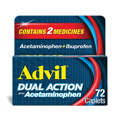 Advil Dual Action Coated Caplets with Acetaminophen, 250 Mg Ibuprofen and 500 Mg Acetaminophen Per Dose (2 Dose Equivalent) for 8 Hour Pain Relief - 72 Count - dailyvitalstore