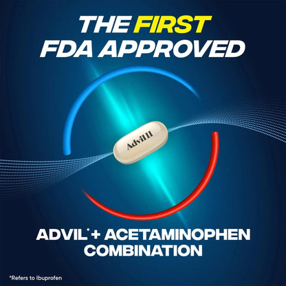 Advil Dual Action Coated Caplets with Acetaminophen, 250 Mg Ibuprofen and 500 Mg Acetaminophen Per Dose (2 Dose Equivalent) for 8 Hour Pain Relief - 72 Count - dailyvitalstore