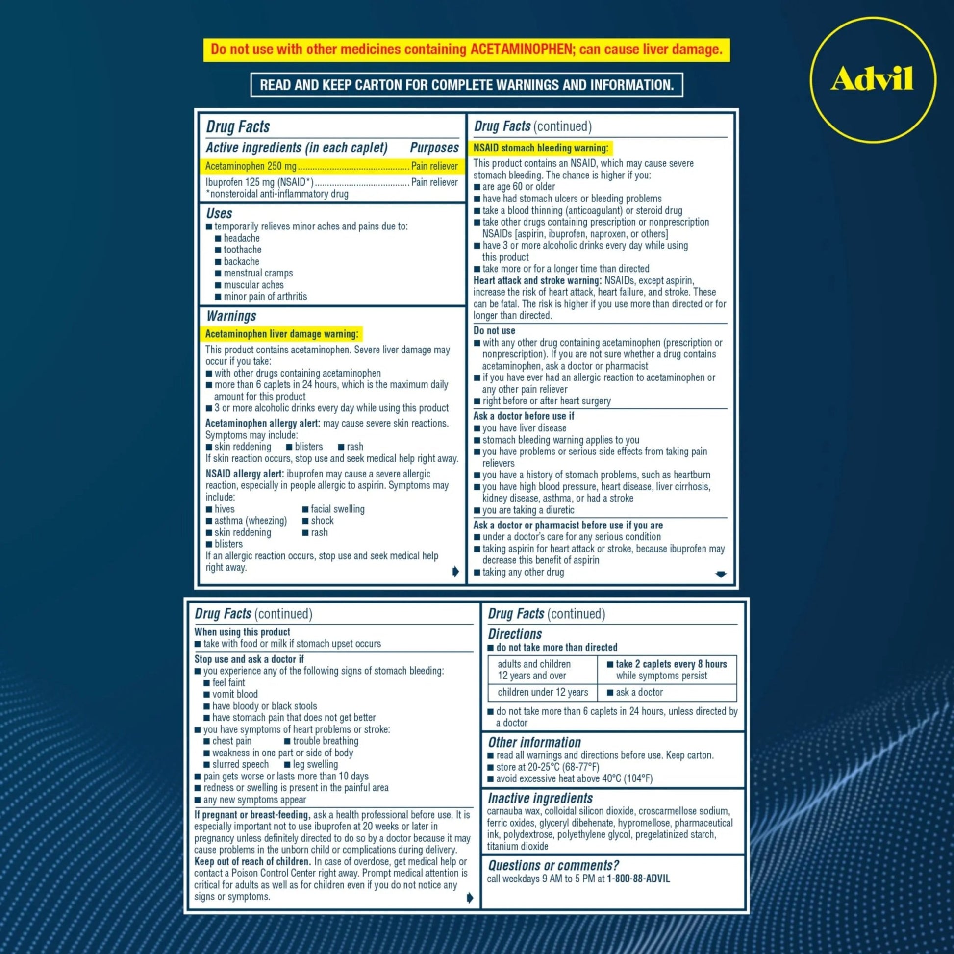 Advil Dual Action With Acetaminophen And Ibuprofen (2 Dose Equivalent) For 8 Hour Pain Relief, Coated 144 Ct Caplets And 2 Ct. Sample Of Advil PM - dailyvitalstore