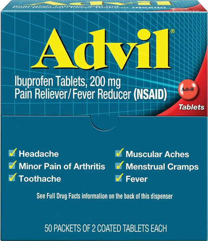 Advil Ibuprofen, 200mg (50 Packets of 2 Coated Tablets) 50 ea (Pack of 3) - dailyvitalstore