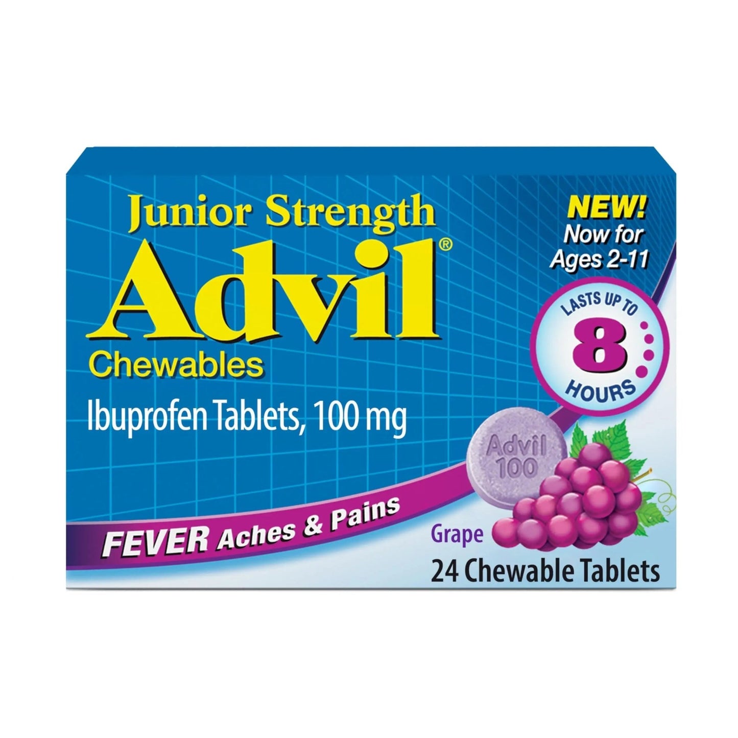 Advil Junior Strength Chewable Ibuprofen Pain Reliever and Fever Reducer, Children's Ibuprofen for Pain Relief, Grape - 24 Tablets - dailyvitalstore