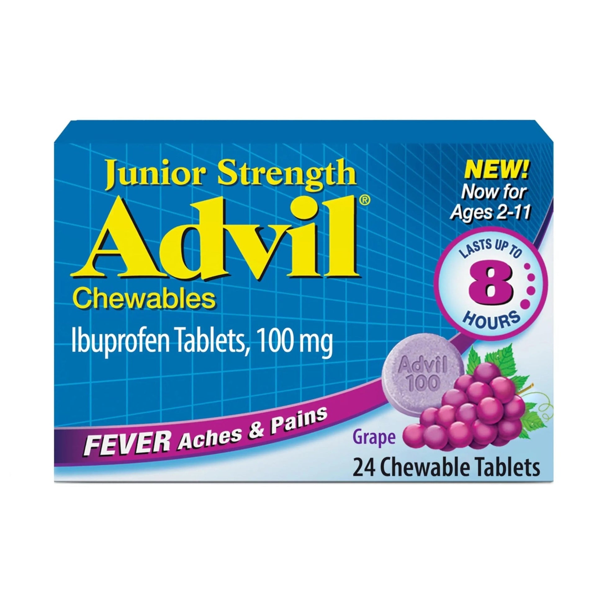 Advil Junior Strength Chewable Ibuprofen Pain Reliever and Fever Reducer, Children's Ibuprofen for Pain Relief, Grape - 24 Tablets - dailyvitalstore