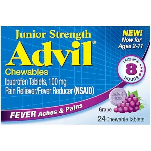 Advil Junior Strength Chewable Ibuprofen Pain Reliever and Fever Reducer, Children's Ibuprofen for Pain Relief, Grape - 24 Tablets (Pack of 3) - dailyvitalstore