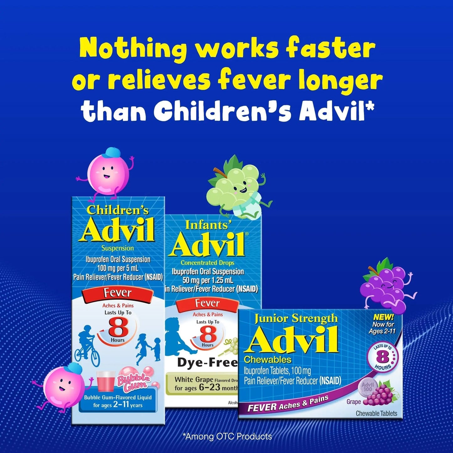 Advil Junior Strength Chewable Ibuprofen Pain Reliever and Fever Reducer, Children's Ibuprofen for Pain Relief, Grape - 24 Tablets (Pack of 3) - dailyvitalstore