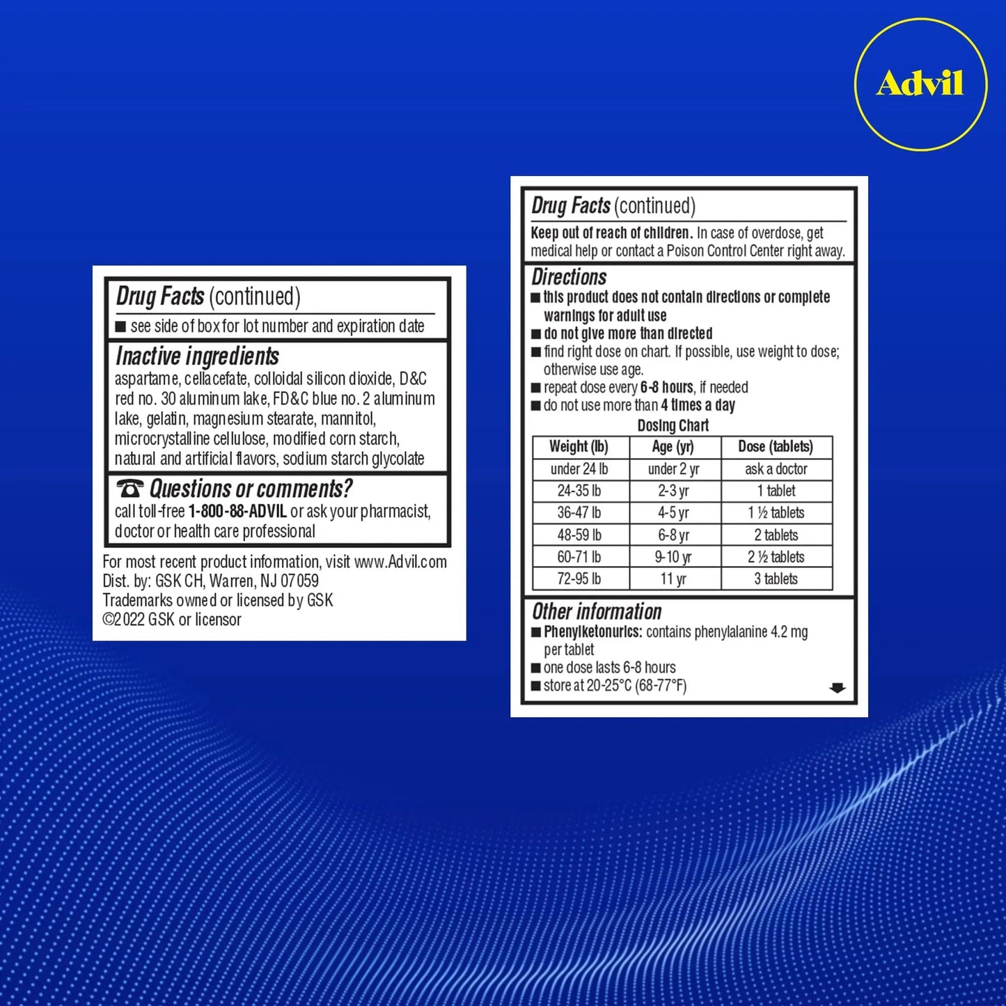 Advil Junior Strength Chewable Ibuprofen Pain Reliever and Fever Reducer, Children's Ibuprofen for Pain Relief, Grape - 24 Tablets (Pack of 3) - dailyvitalstore