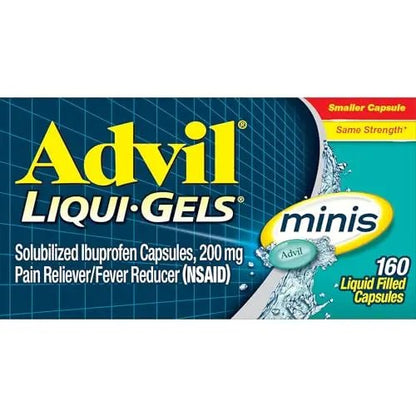 Advil Liqui-Gels Minis Pain Reliever and Fever Reducer, Pain Medicine for Adults with Ibuprofen 200mg for Pain Relief - 160 Liquid Filled Capsules - dailyvitalstore