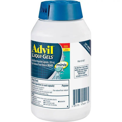 Advil Liqui-Gels minis Pain Reliever and Fever Reducer, Pain Medicine for Adults with Ibuprofen 200mg for Pain Relief - 200 Liquid Filled Capsules - dailyvitalstore
