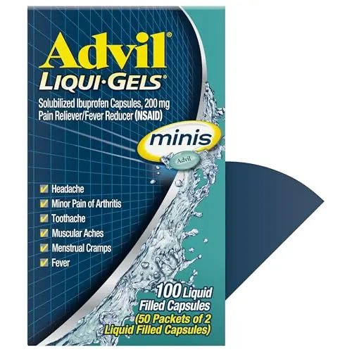 Advil Liqui-Gels minis Pain Reliever and Fever Reducer, Pain Medicine for Adults with Ibuprofen 200mg for Pain Relief - 50x2 Liquid Filled Capsules - dailyvitalstore