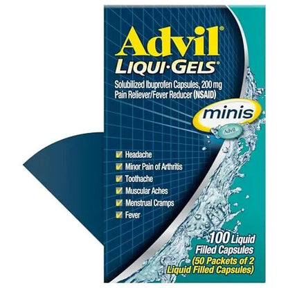 Advil Liqui-Gels minis Pain Reliever and Fever Reducer, Pain Medicine for Adults with Ibuprofen 200mg for Pain Relief - 50x2 Liquid Filled Capsules - dailyvitalstore