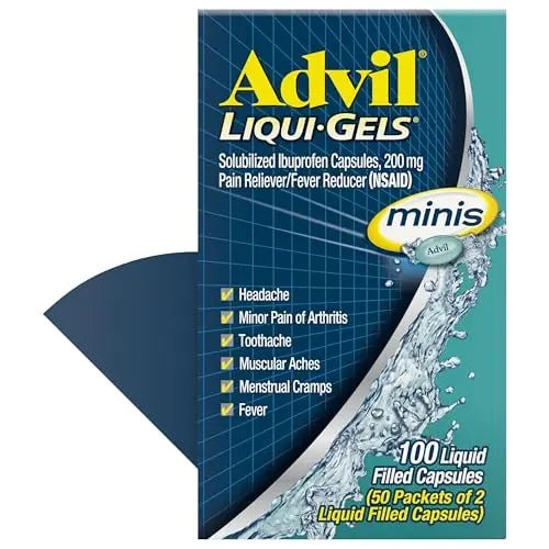 Advil Liqui-Gels minis Pain Reliever and Fever Reducer, Pain Medicine for Adults with Ibuprofen 200mg for Pain Relief - 50x2 Liquid Filled Capsules - dailyvitalstore