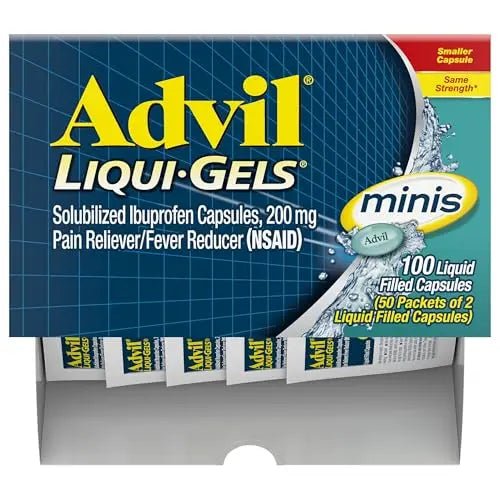 Advil Liqui-Gels minis Pain Reliever and Fever Reducer, Pain Medicine for Adults with Ibuprofen 200mg for Pain Relief - 50x2 Liquid Filled Capsules - dailyvitalstore