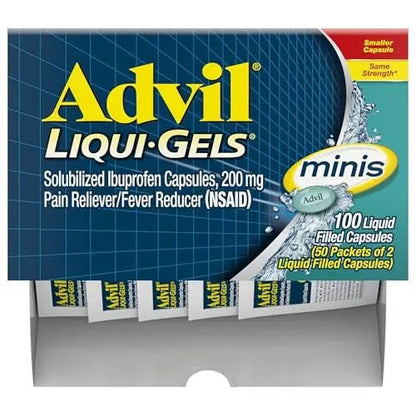 Advil Liqui-Gels minis Pain Reliever and Fever Reducer, Pain Medicine for Adults with Ibuprofen 200mg for Pain Relief - 50x2 Liquid Filled Capsules - dailyvitalstore