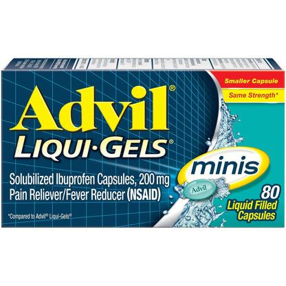 Advil Liqui-Gels Minis Pain Reliever and Fever Reducer, Pain Medicine for Adults with Ibuprofen 200mg for Pain Relief - 80 Liquid Filled Capsules - dailyvitalstore