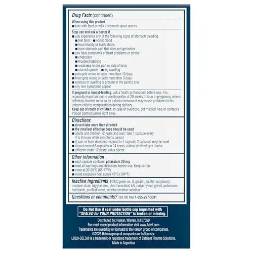 Advil Liqui-Gels Pain Reliever and Fever Reducer, Pain Medicine for Adults with Ibuprofen 200mg for Headache, Backache, Menstrual Pain and Joint Pain Relief - 180 Liquid Filled Capsules - dailyvitalstore