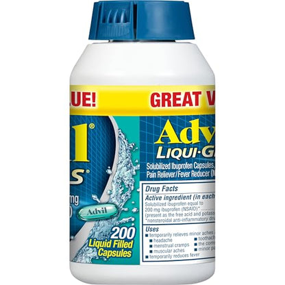 Advil Liqui-Gels Pain Reliever and Fever Reducer, Pain Medicine for Adults with Ibuprofen 200mg for Headache, Backache, Menstrual Pain and Joint Pain Relief - 200 Capsules, Advil PM Ibuprofen - 2 Ct - dailyvitalstore