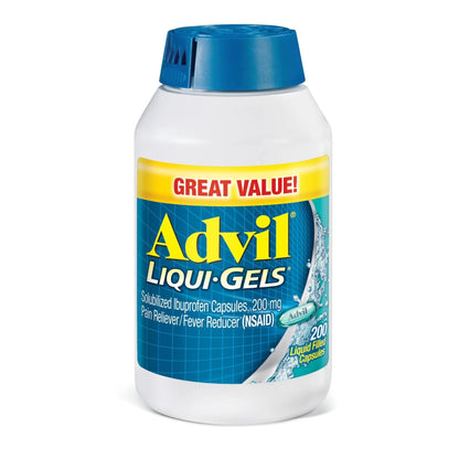 Advil Liqui-Gels Pain Reliever and Fever Reducer, Pain Medicine for Adults with Ibuprofen 200mg for Headache, Backache, Menstrual Pain and Joint Pain Relief - 200 Liquid Filled Capsules - dailyvitalstore