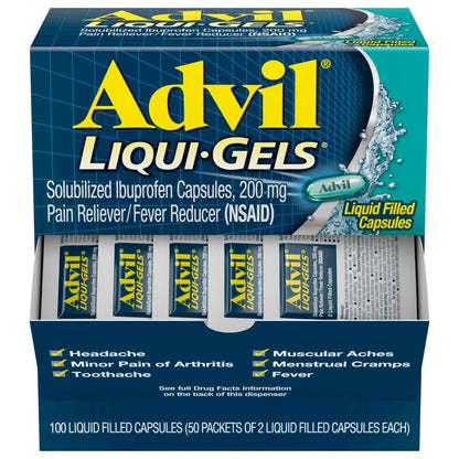 Advil Liqui-Gels Pain Reliever and Fever Reducer, Pain Medicine for Adults with Ibuprofen 200mg for Headache, Backache, Menstrual Pain and Joint Pain Relief - 50x2 Liquid Filled Capsules - dailyvitalstore