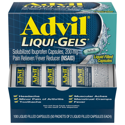Advil Liqui-Gels Pain Reliever and Fever Reducer, Pain Medicine for Adults with Ibuprofen 200mg for Headache, Backache, Menstrual Pain and Joint Pain Relief - 50x2 Liquid Filled Capsules - dailyvitalstore