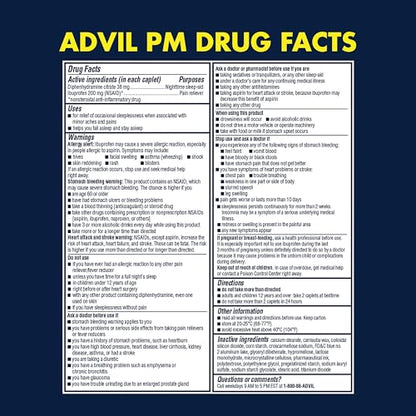 Advil Pain Reliever and Fever Reducer, Ibuprofen 200mg for Pain Relief - 300 Count, Advil PM Pain Reliever and Nighttime Sleep Aid, Ibuprofen for Pain Relief and Diphenhydramine Citrate - 2 Count - dailyvitalstore