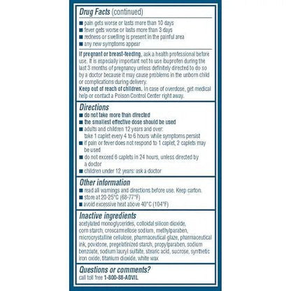 Advil Pain Reliever and Fever Reducer, Pain Relief Medicine with Ibuprofen 200mg for Headache, Backache, Menstrual Pain and Joint Pain Relief - 100 Coated Caplets - dailyvitalstore