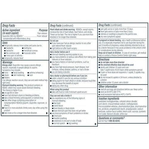 Advil Pain Reliever and Fever Reducer, Pain Relief Medicine with Ibuprofen 200mg for Headache, Backache, Menstrual Pain and Joint Pain Relief - 100 Coated Caplets - dailyvitalstore