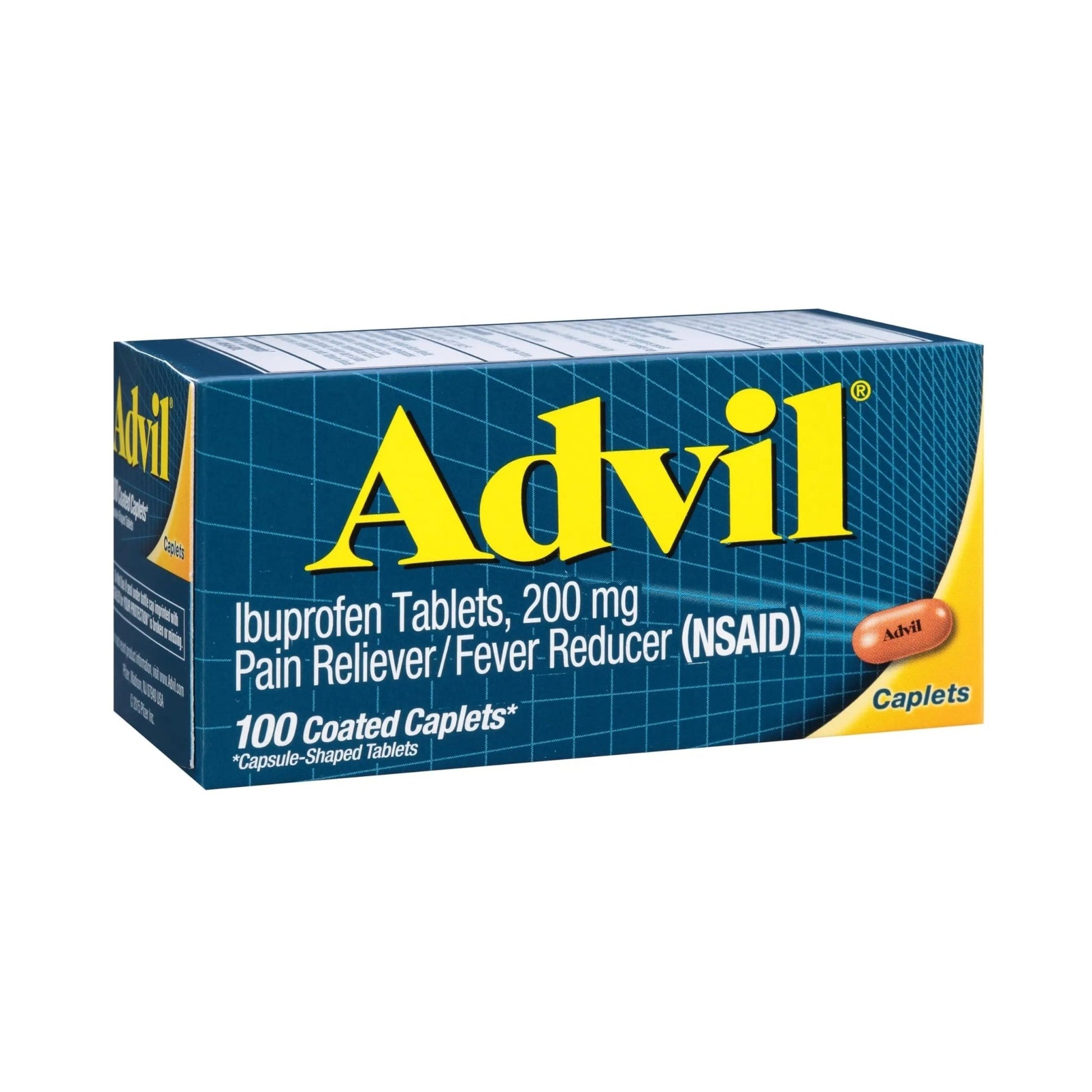 Advil Pain Reliever and Fever Reducer, Pain Relief Medicine with Ibuprofen 200mg for Headache, Backache, Menstrual Pain and Joint Pain Relief - 100 Coated Caplets - dailyvitalstore