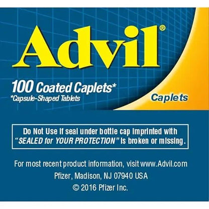 Advil Pain Reliever and Fever Reducer, Pain Relief Medicine with Ibuprofen 200mg for Headache, Backache, Menstrual Pain and Joint Pain Relief - 100 Coated Caplets - dailyvitalstore