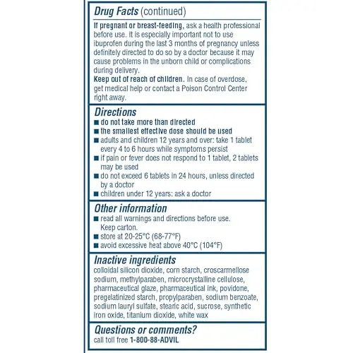 Advil Pain Reliever and Fever Reducer, Pain Relief Medicine with Ibuprofen 200mg for Headache, Backache, Menstrual Pain and Joint Pain Relief - 100 Coated Tablets - dailyvitalstore
