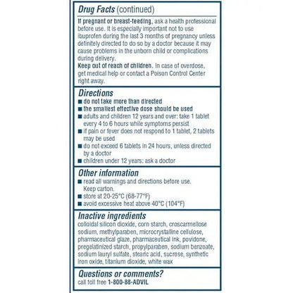 Advil Pain Reliever and Fever Reducer, Pain Relief Medicine with Ibuprofen 200mg for Headache, Backache, Menstrual Pain and Joint Pain Relief - 100 Coated Tablets - dailyvitalstore
