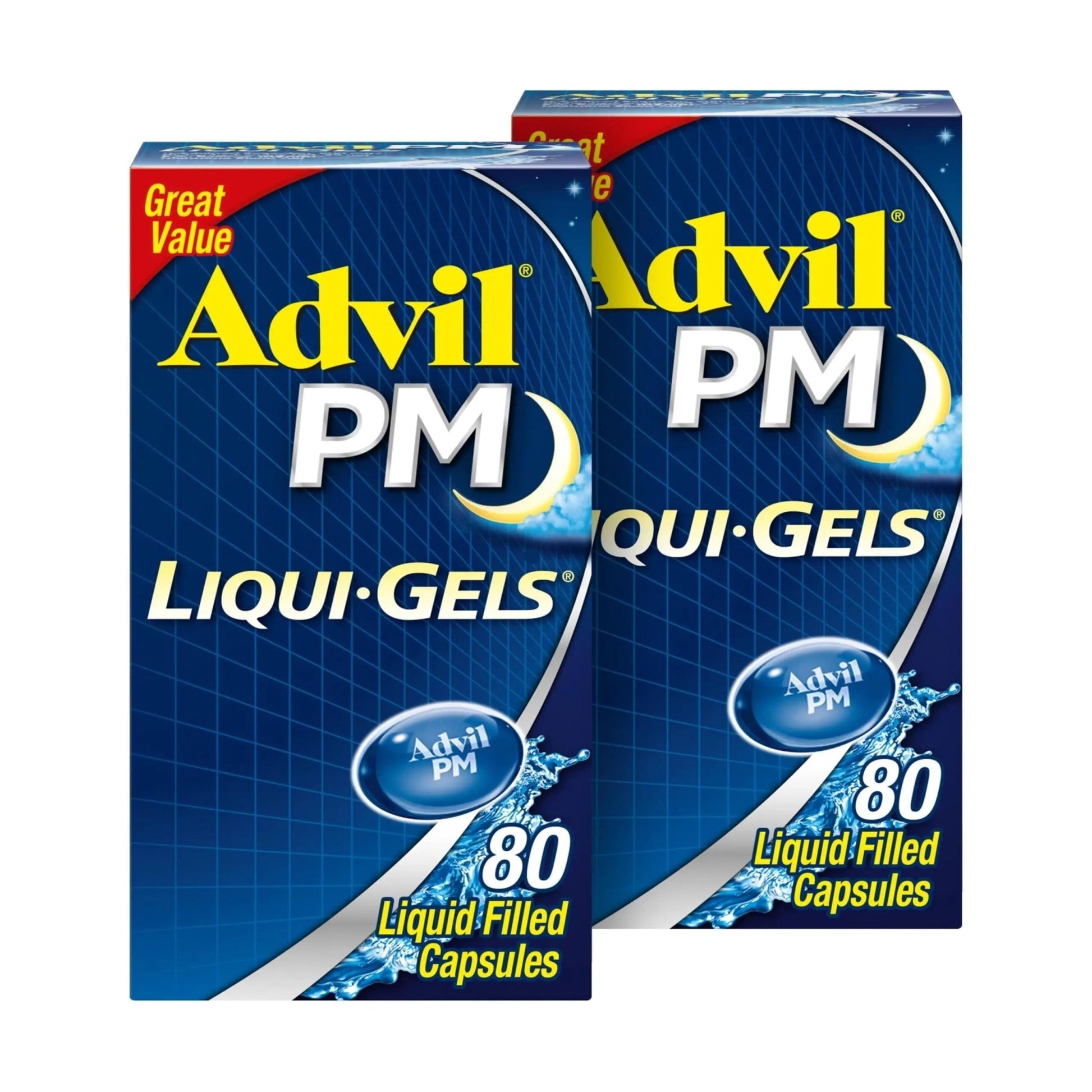 Advil PM Liqui-Gels Pain Reliever and Nighttime Sleep Aid, Pain Medicine with Ibuprofen for Pain Relief and Diphenhydramine HCL for a Sleep Aid - 2x80 Liquid Filled Capsules - dailyvitalstore