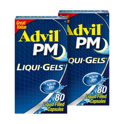 Advil PM Liqui-Gels Pain Reliever and Nighttime Sleep Aid, Pain Medicine with Ibuprofen for Pain Relief and Diphenhydramine HCL for a Sleep Aid - 2x80 Liquid Filled Capsules - dailyvitalstore