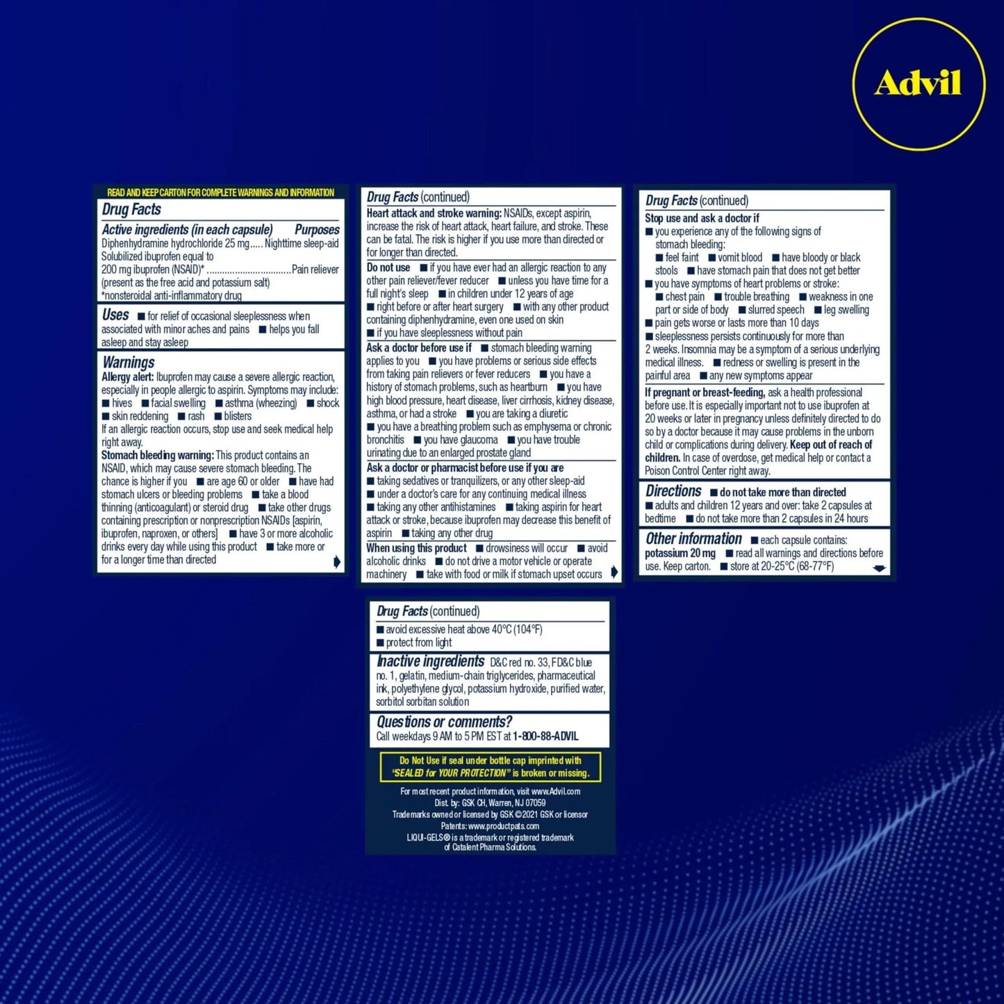 Advil PM Liqui-Gels Pain Reliever and Nighttime Sleep Aid, Pain Medicine with Ibuprofen for Pain Relief and Diphenhydramine HCL for a Sleep Aid - 2x80 Liquid Filled Capsules - dailyvitalstore