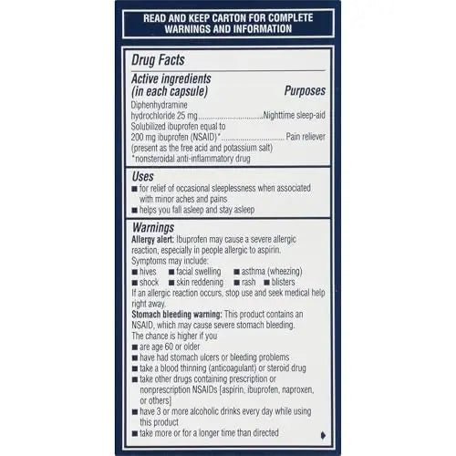 Advil PM Liqui-Gels Pain Reliever and Nighttime Sleep Aid, Pain Medicine with Ibuprofen for Pain Relief and Diphenhydramine HCL for a Sleep Aid - 40 Liquid Filled Capsules - Back to College - dailyvitalstore