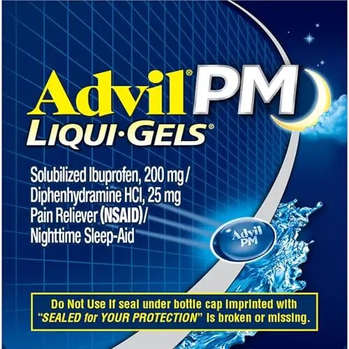 Advil PM Liqui-Gels Pain Reliever and Nighttime Sleep Aid, Pain Medicine with Ibuprofen for Pain Relief and Diphenhydramine HCL for a Sleep Aid - 80 Liquid Filled Capsules - Back to College - dailyvitalstore