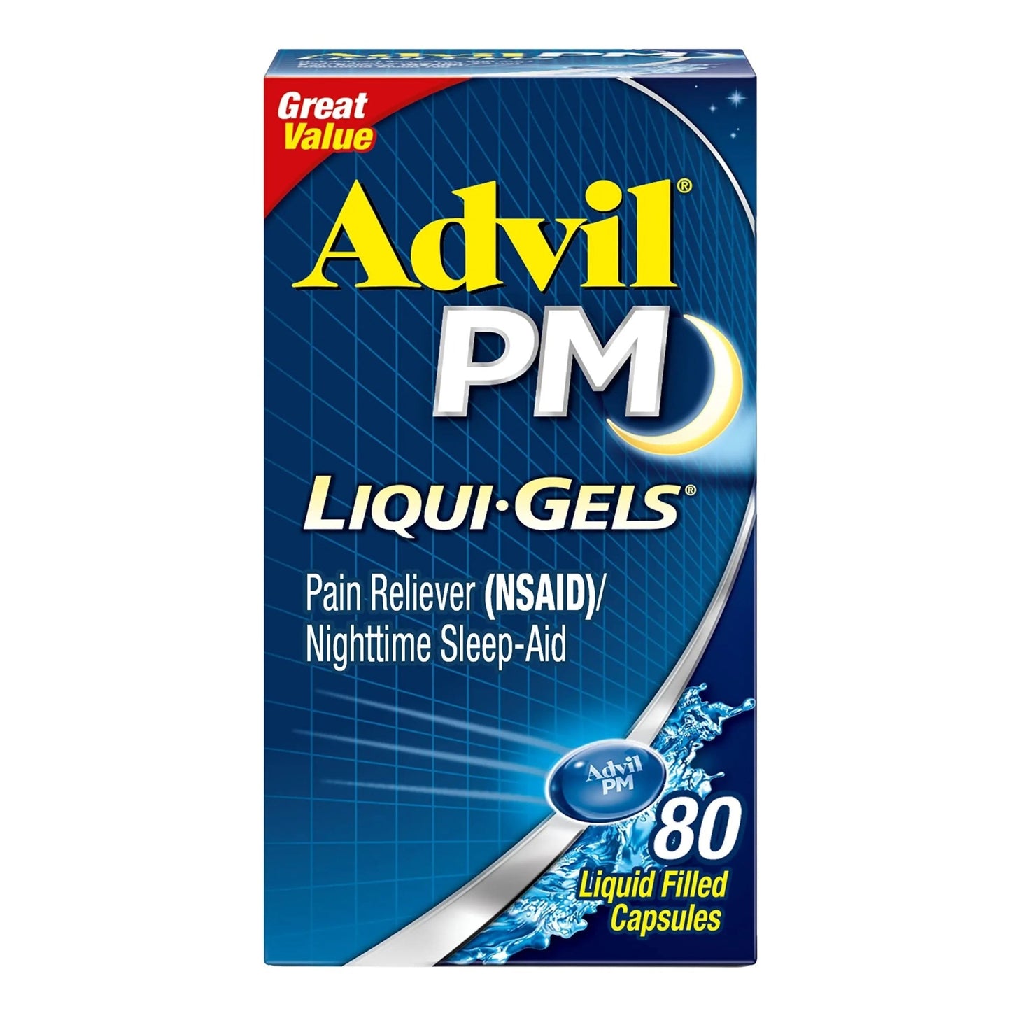 Advil PM Liqui-Gels Pain Reliever and Nighttime Sleep Aid, Pain Medicine with Ibuprofen for Pain Relief and Diphenhydramine HCL for a Sleep Aid - 80 Liquid Filled Capsules - Back to College - dailyvitalstore
