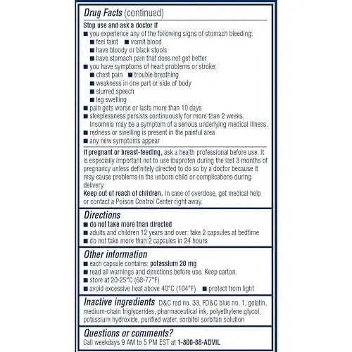 Advil PM Liqui-Gels Pain Reliever and Nighttime Sleep Aid, Pain Medicine with Ibuprofen for Pain Relief and Diphenhydramine HCL for a Sleep Aid - 80 Liquid Filled Capsules - Back to College - dailyvitalstore