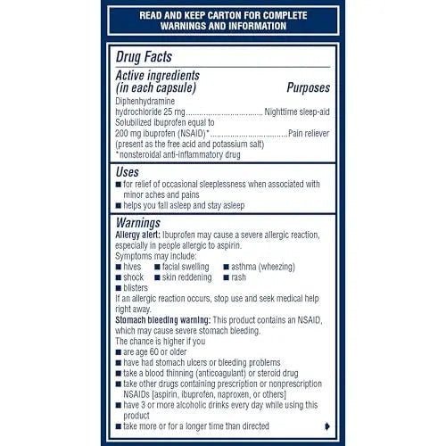 Advil PM Liqui-Gels Pain Reliever and Nighttime Sleep Aid, Pain Medicine with Ibuprofen for Pain Relief and Diphenhydramine HCL for a Sleep Aid - 80 Liquid Filled Capsules - Back to College - dailyvitalstore
