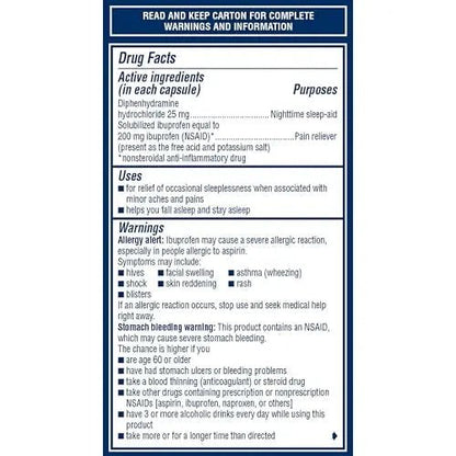 Advil PM Liqui-Gels Pain Reliever and Nighttime Sleep Aid, Pain Medicine with Ibuprofen for Pain Relief and Diphenhydramine HCL for a Sleep Aid - 80 Liquid Filled Capsules - Back to College - dailyvitalstore