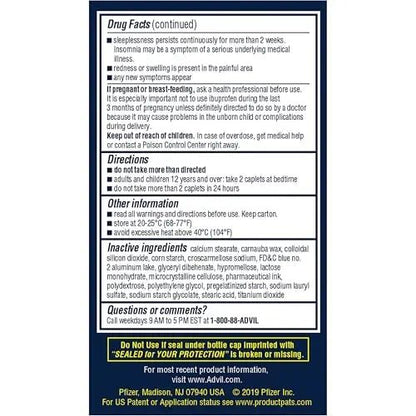 Advil PM Pain Reliever and Nighttime Sleep Aid, Ibuprofen for Pain Relief and Diphenhydramine Citrate for a Sleep Aid - 120 Coated Caplets and Pain Reliever and Fever Reducer, 10 Count Tablets - dailyvitalstore