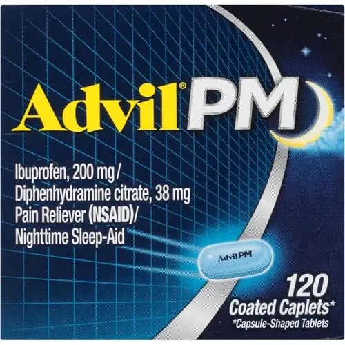 Advil PM Pain Reliever and Nighttime Sleep Aid, Ibuprofen for Pain Relief and Diphenhydramine Citrate for a Sleep Aid - 120 Coated Caplets and Pain Reliever and Fever Reducer, 10 Count Tablets - dailyvitalstore