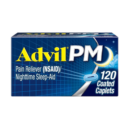 Advil PM Pain Reliever And Nighttime Sleep Aid, Pain Medicine With Ibuprofen For Pain Relief And Diphenhydramine Citrate For A Sleep Aid - 120 Coated Caplets - dailyvitalstore