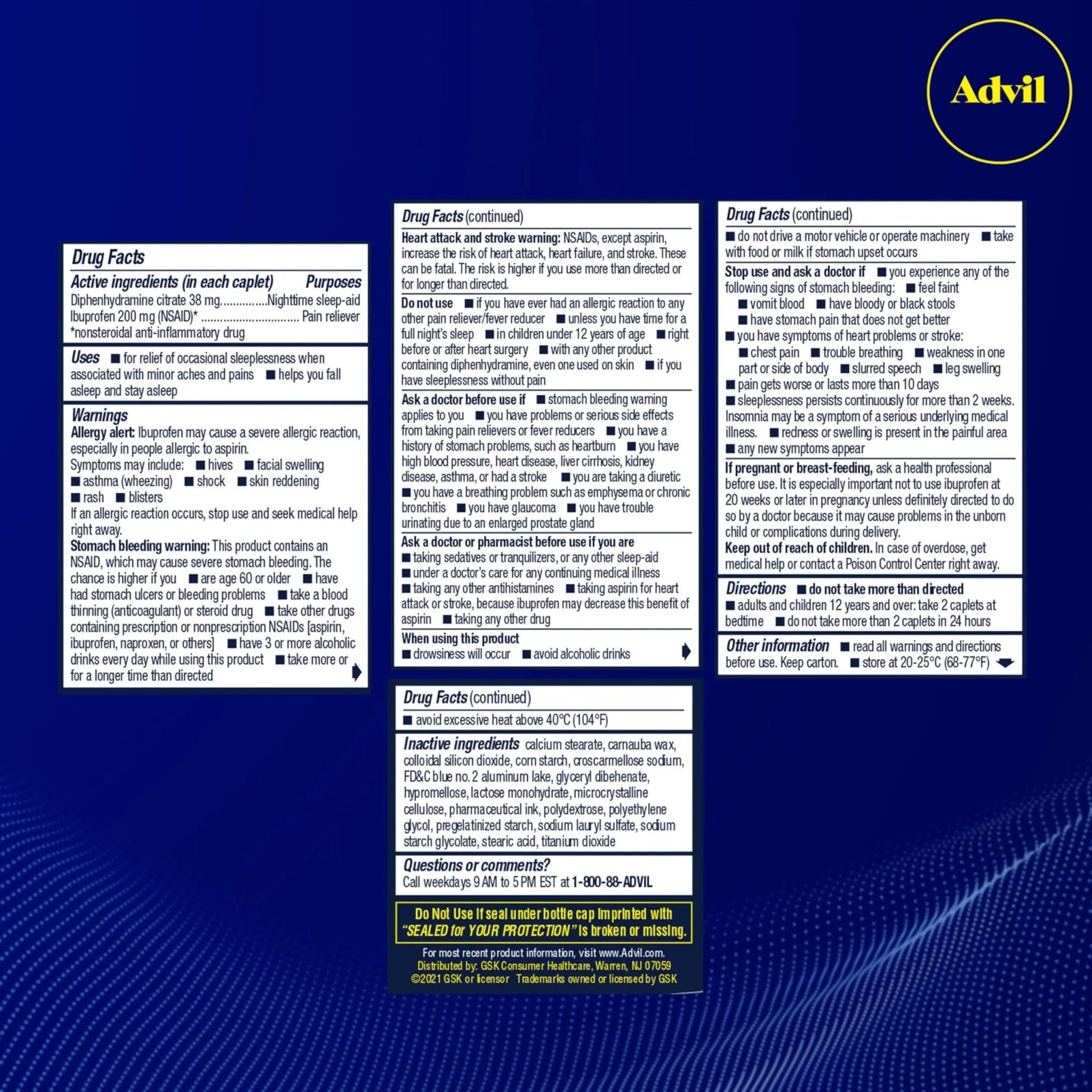 Advil PM Pain Reliever and Nighttime Sleep Aid, Pain Medicine with Ibuprofen for Pain Relief and Diphenhydramine Citrate for A Sleep Aid - 120 Coated Caplets (Pack of 2) - dailyvitalstore