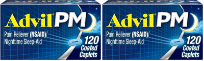 Advil PM Pain Reliever and Nighttime Sleep Aid, Pain Medicine with Ibuprofen for Pain Relief and Diphenhydramine Citrate for A Sleep Aid - 120 Coated Caplets (Pack of 2) - dailyvitalstore