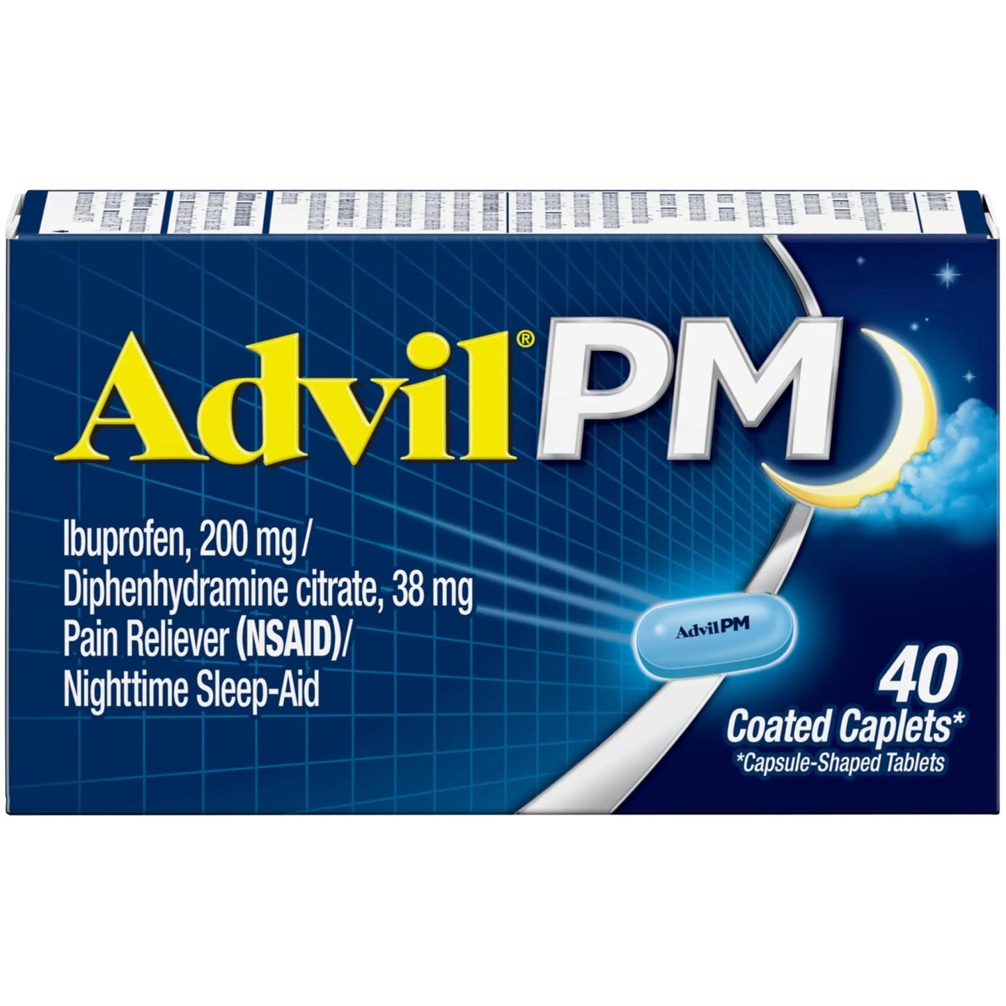 Advil PM Pain Reliever and Nighttime Sleep Aid, Pain Medicine with Ibuprofen for Pain Relief and Diphenhydramine Citrate for a Sleep Aid - 40 Coated Caplets - dailyvitalstore