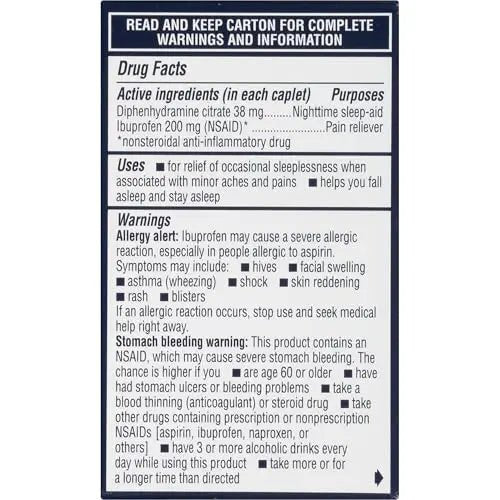 Advil PM Pain Reliever and Nighttime Sleep Aid, Pain Medicine with Ibuprofen for Pain Relief and Diphenhydramine Citrate for a Sleep Aid - 40 Coated Caplets - dailyvitalstore