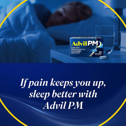 Advil PM Pain Reliever and Nighttime Sleep Aid, Pain Medicine with Ibuprofen for Pain Relief and Diphenhydramine Citrate for a Sleep Aid - 40 Coated Caplets - dailyvitalstore