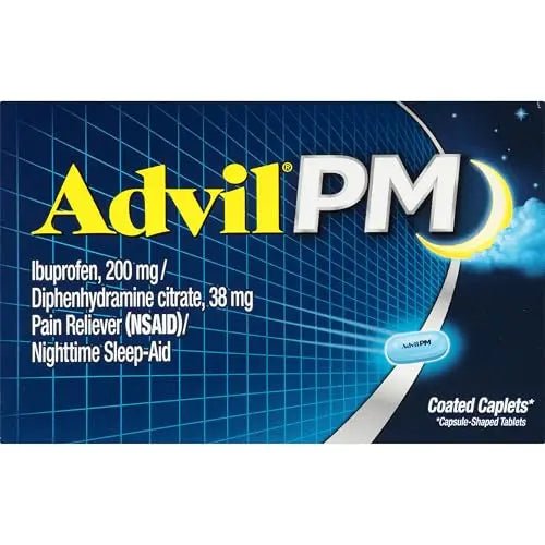 Advil PM Pain Reliever and Nighttime Sleep Aid, Pain Medicine with Ibuprofen for Pain Relief and Diphenhydramine Citrate for a Sleep Aid - 50x2 Coated Caplets - dailyvitalstore