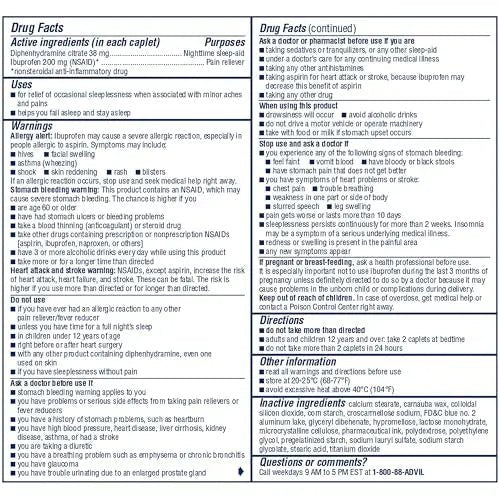 Advil PM Pain Reliever and Nighttime Sleep Aid, Pain Medicine with Ibuprofen for Pain Relief and Diphenhydramine Citrate for a Sleep Aid - 50x2 Coated Caplets - dailyvitalstore
