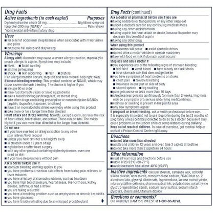 Advil PM Pain Reliever and Nighttime Sleep Aid, Pain Medicine with Ibuprofen for Pain Relief and Diphenhydramine Citrate for a Sleep Aid - 50x2 Coated Caplets - dailyvitalstore