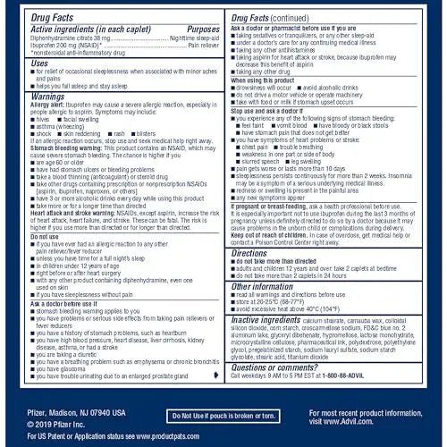 Advil PM Pain Reliever and Nighttime Sleep Aid, Pain Medicine with Ibuprofen for Pain Relief and Diphenhydramine Citrate for a Sleep Aid - 50x2 Coated Caplets - dailyvitalstore